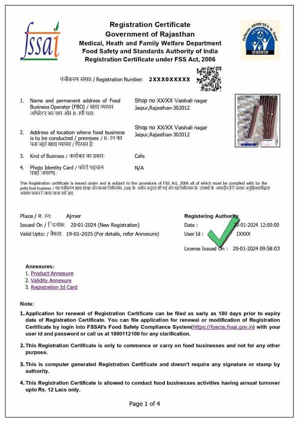 fssai food license certificate