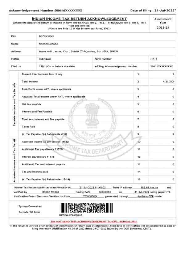 Income Tax Return certificate